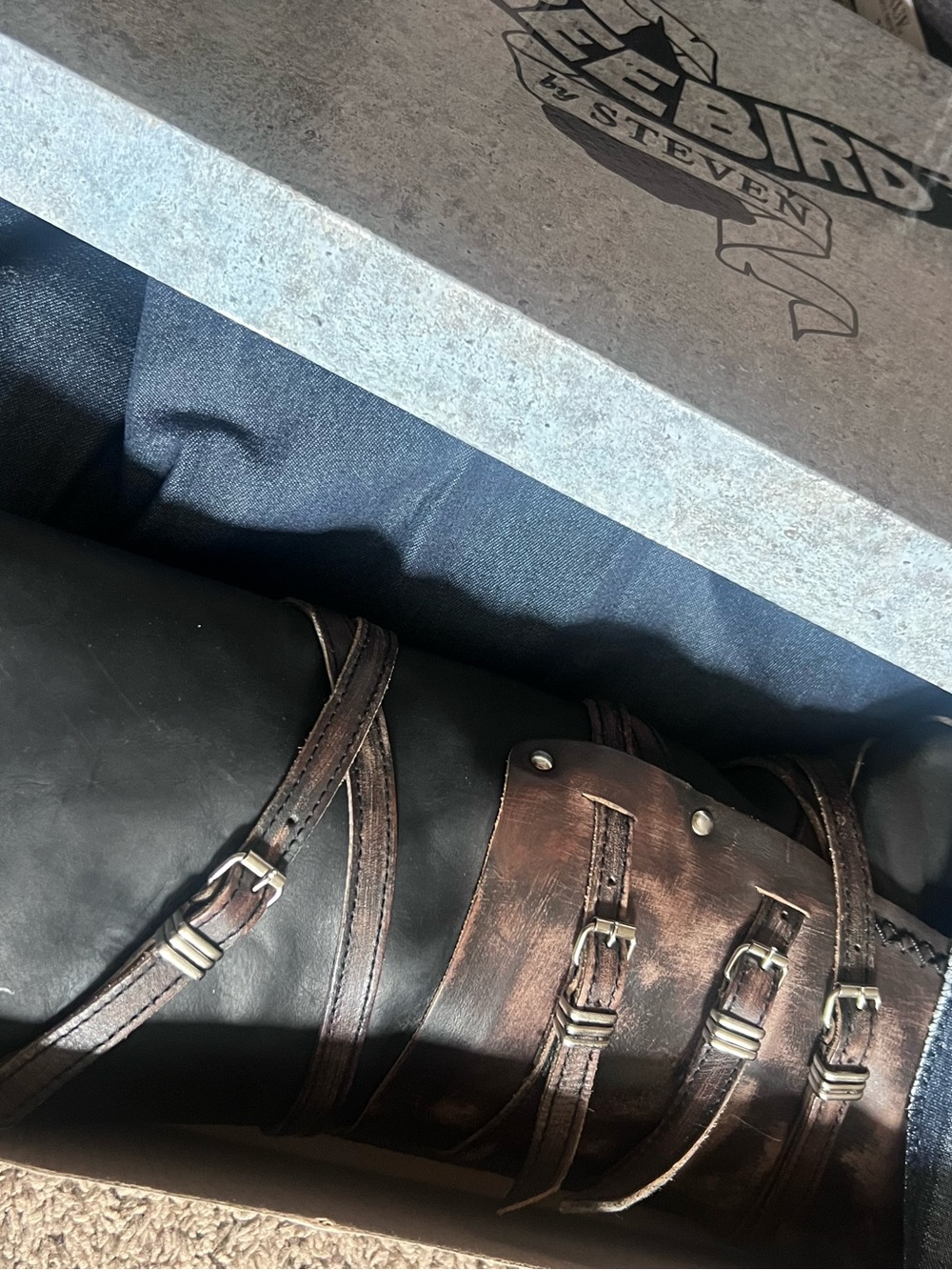 Freebird Rylie - Black and Distressed Brown Leather Buckle Boots - Picture 2 of 7